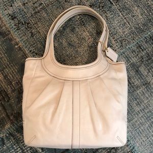 Coach large Ergo tote white leather Tattersall interior EUC